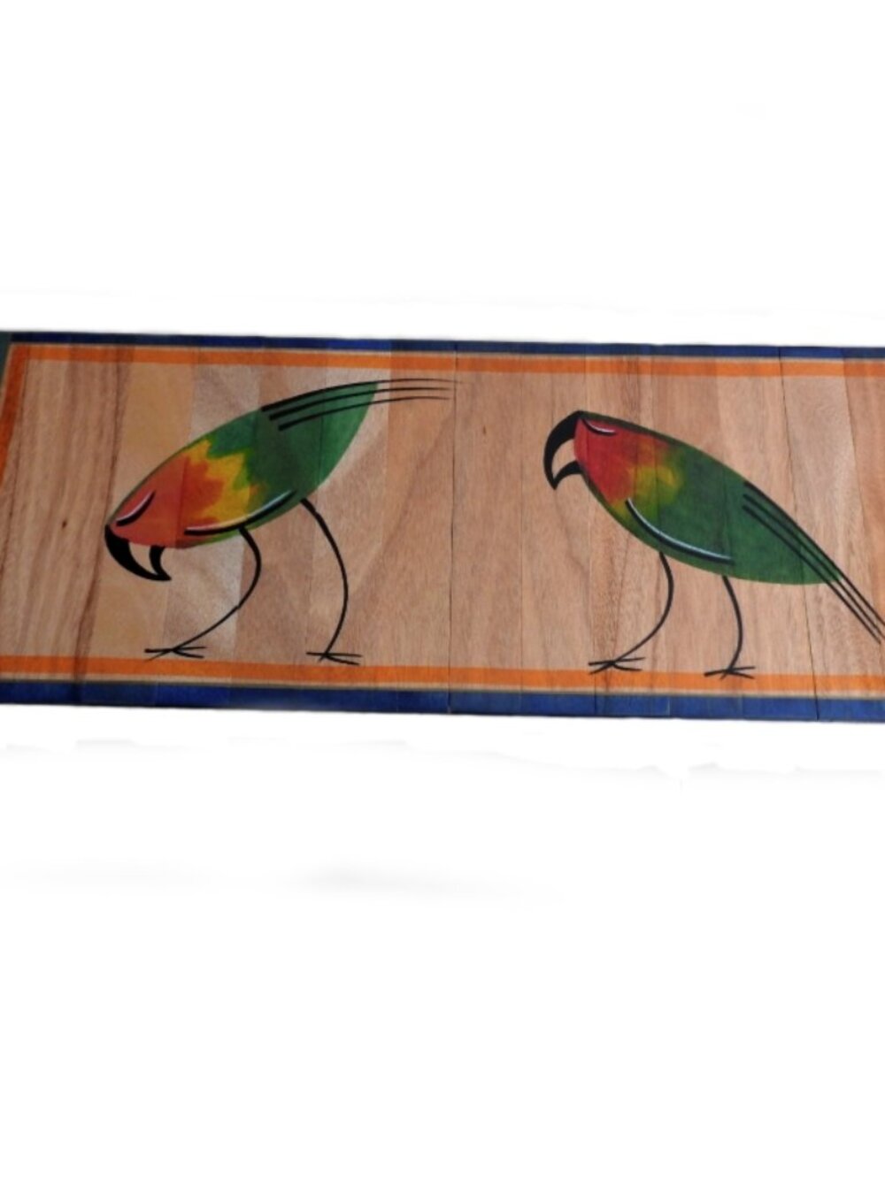 Kakadu Hand Painted Wood Runner Mat Birds 13" x 40" Israel Studio Art